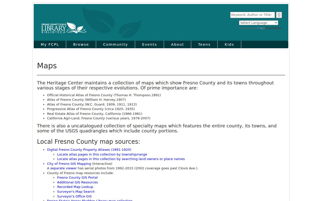 Fresno County city directory view of heritage maps and atlases