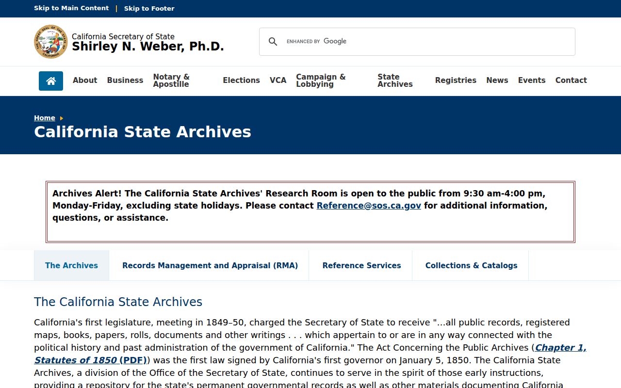 Fresno County city directory view of the California State Archives