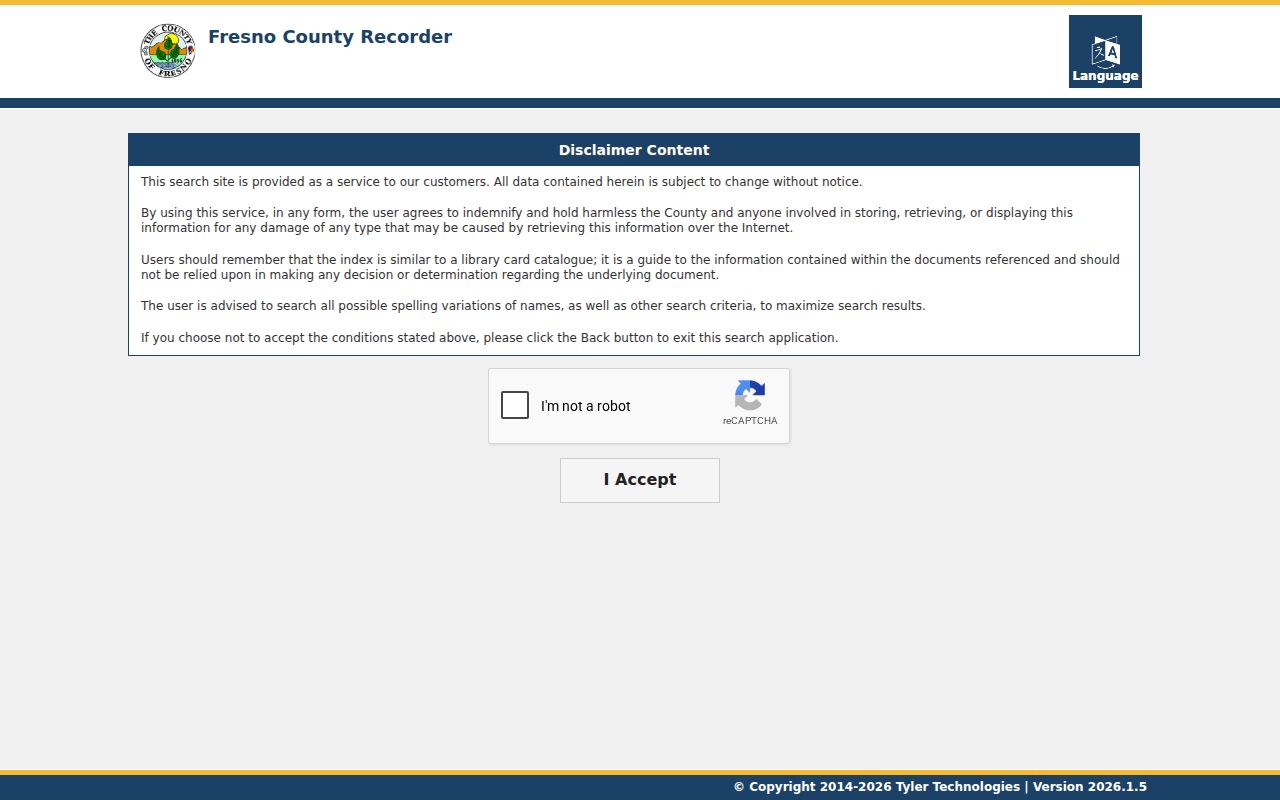 Fresno County residents directory view of the Recorder official records search