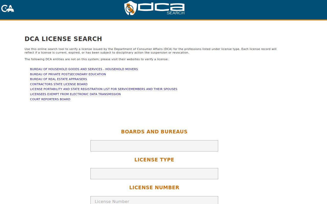 Fresno County residents directory view of the California professional license search