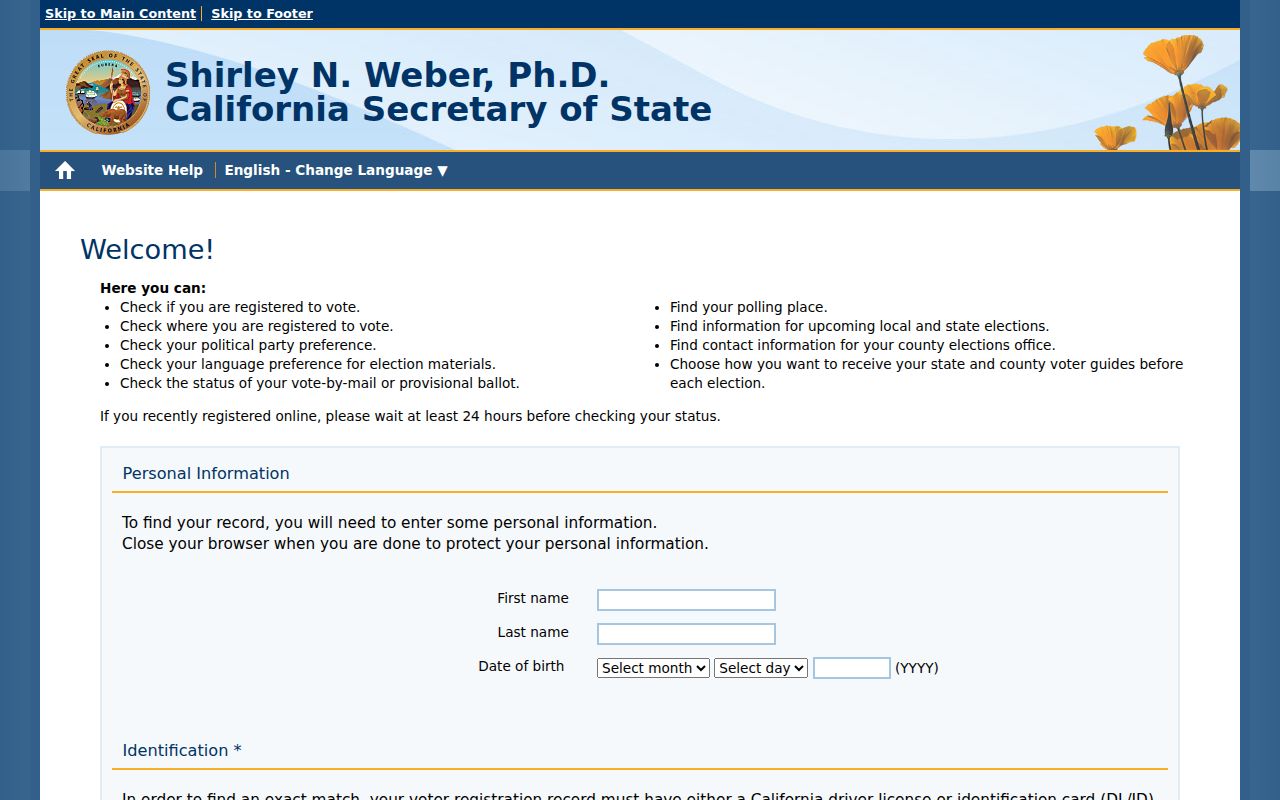 Fresno County residents directory view of the California voter status form