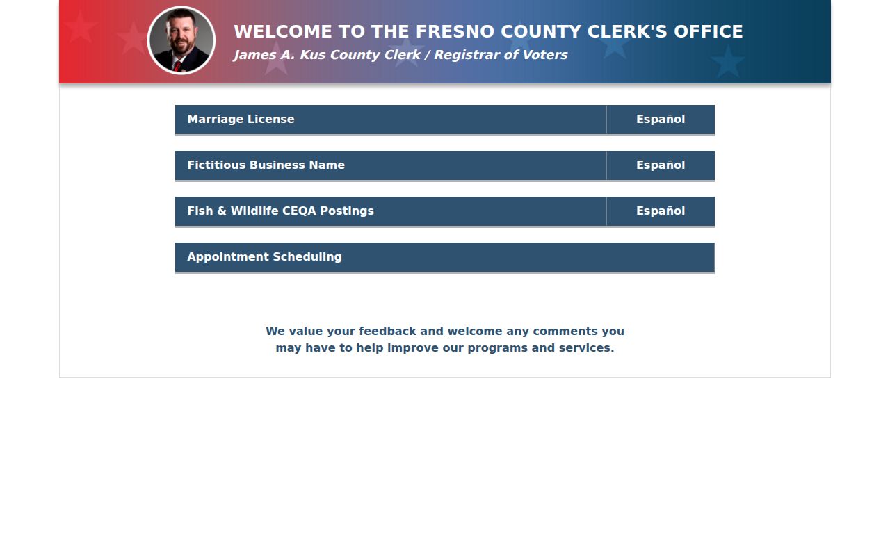 Fresno County residents directory view of Fresno County Clerk online services