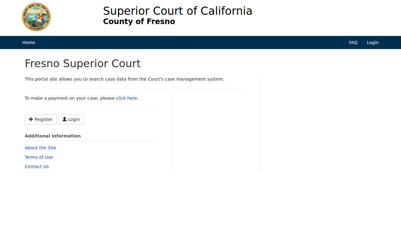 Fresno County residents directory view of the Superior Court public case portal