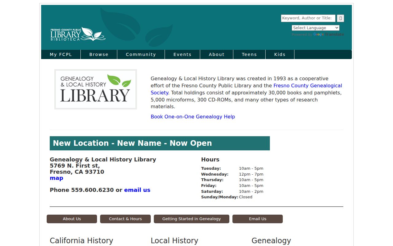 Fresno County residents directory view of the Genealogy and Local History Library