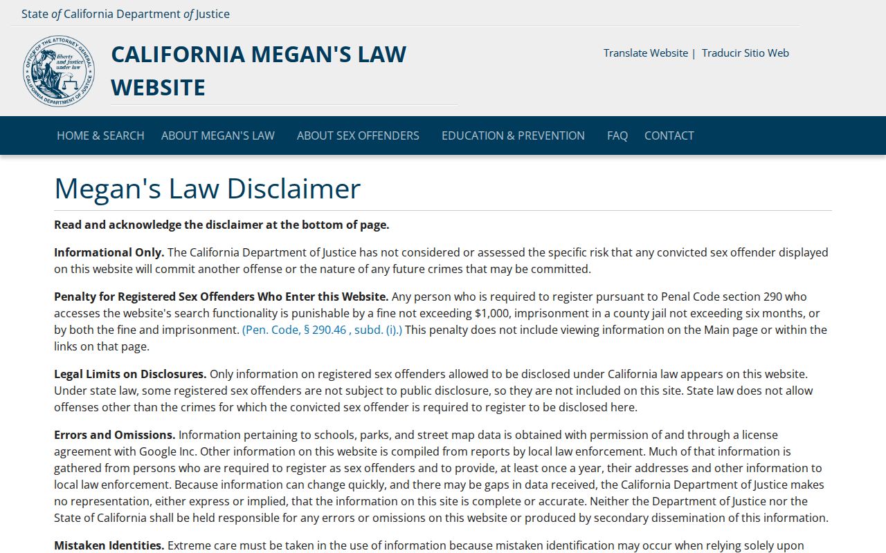 Fresno County neighbors view of the California Megan's Law registry