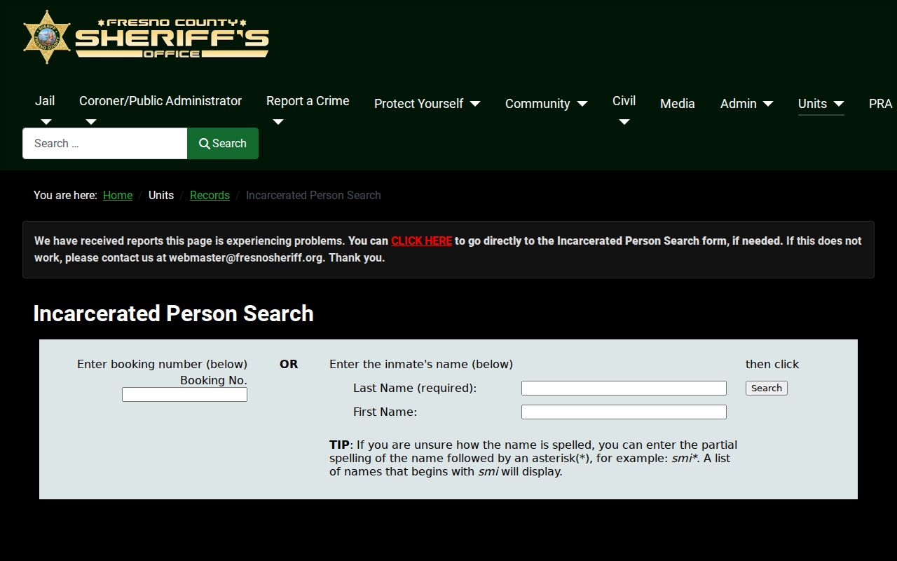 Fresno County neighbors view of the Sheriff inmate search