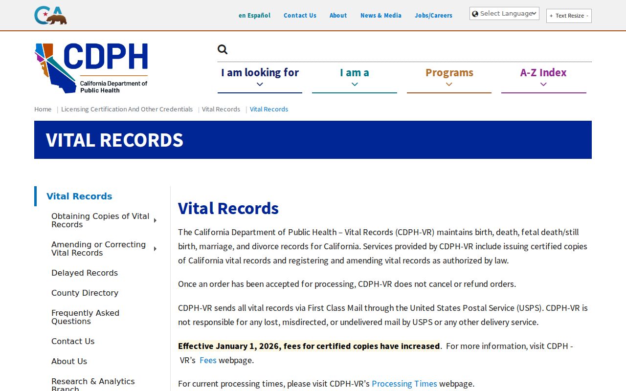 Fresno County previous residents view of California vital records