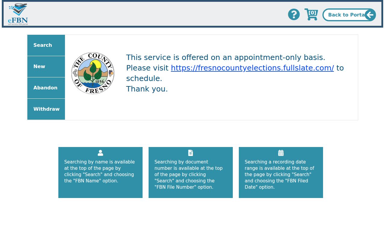 Fresno County resident lookup view of the fictitious business name search