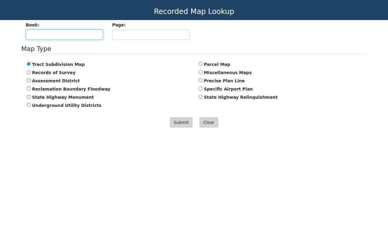 Fresno County street directory view of the recorded map lookup
