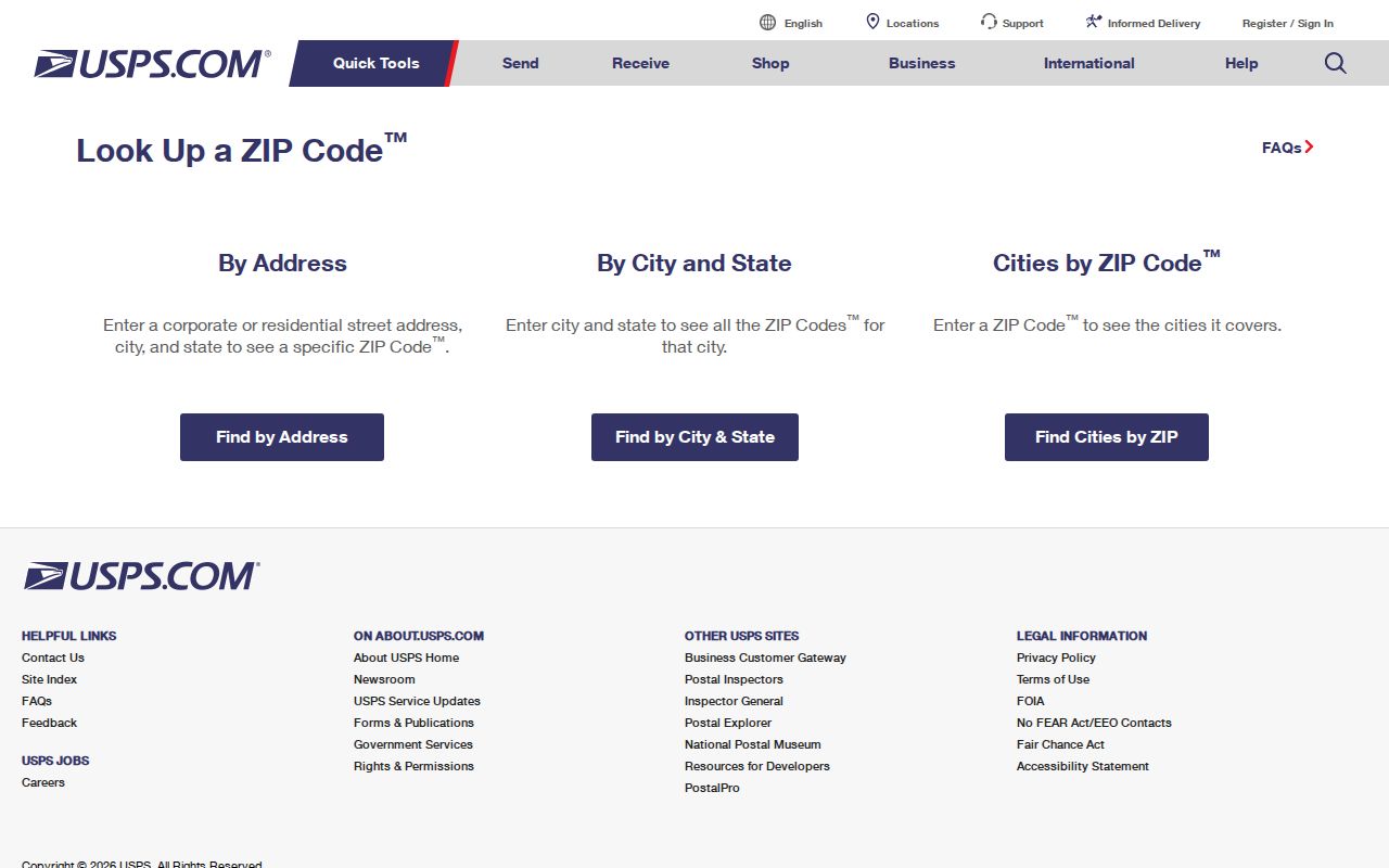 Fresno County ZIP code directory view of the USPS ZIP lookup